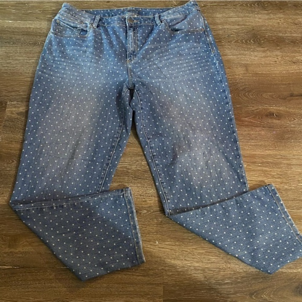 Chico’s Platinum Jeans Women’s Size 2.5  Us‎ Size 14 Skimmer Polkadot Fashion